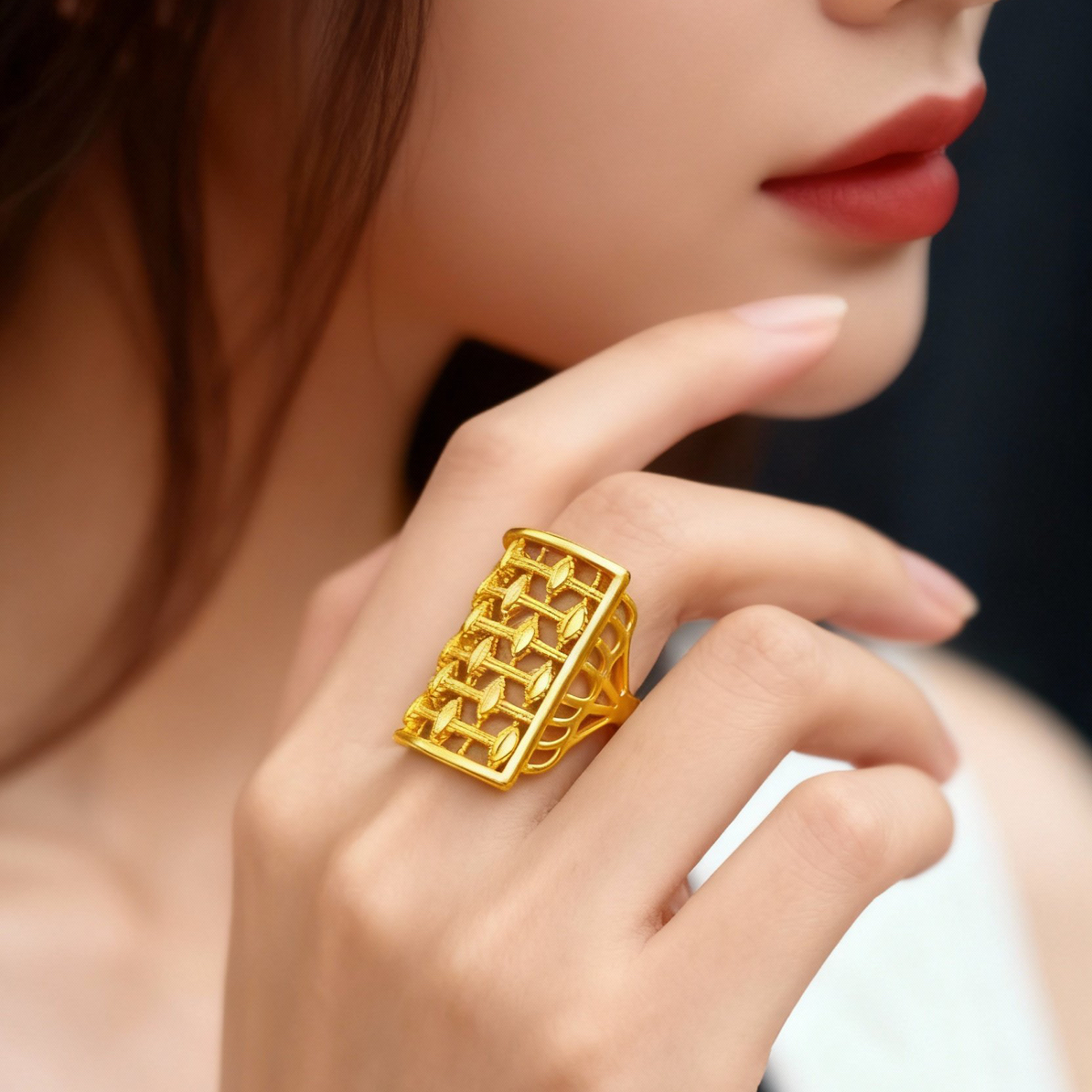 铜合金戒指 KS3002Nurluk 义乌一手发货金色原创设计欧美扣头欧若