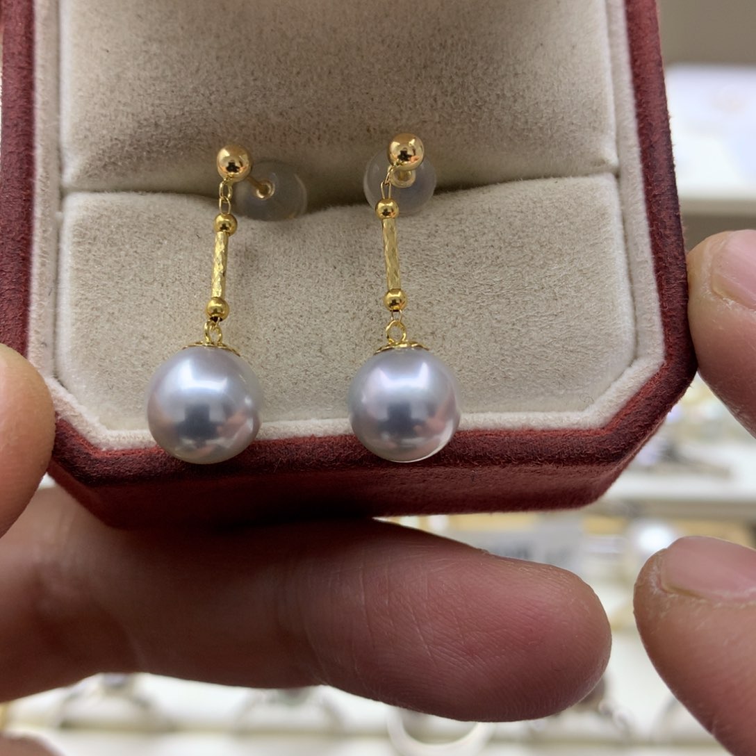 海水珍珠耳饰18K金镶嵌8-8.5真多麻风在吹耳线