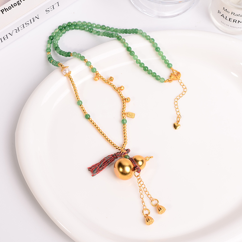 铜合金项链 轻奢高级感葫芦福禄项链女高货串珠新中式衣服配饰品