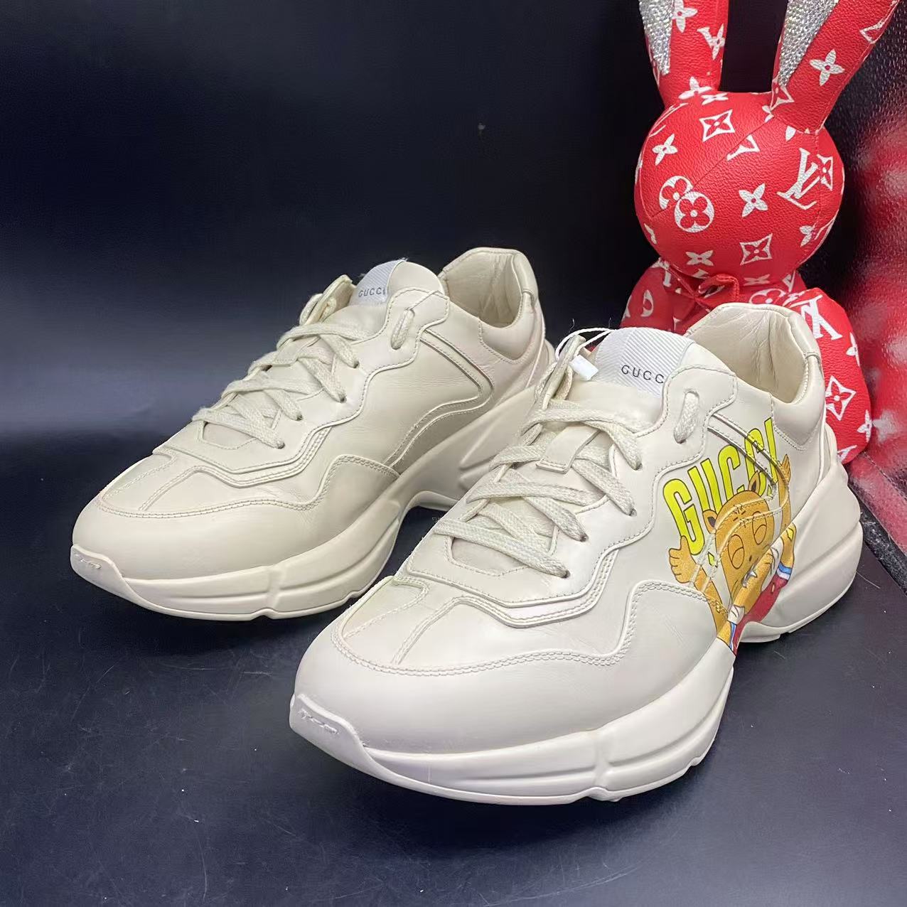 95新 GUCCI/古驰 男士舒适米白色猫咪老爹鞋41.5码ddm1650