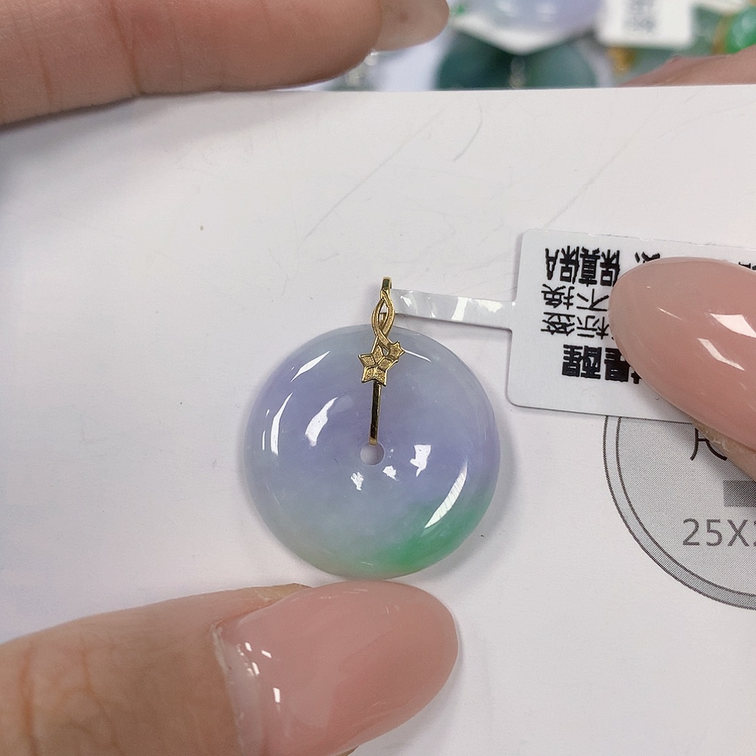 翡翠18K金镶嵌颈饰天然翡翠a货 百元以上9米证书费自理