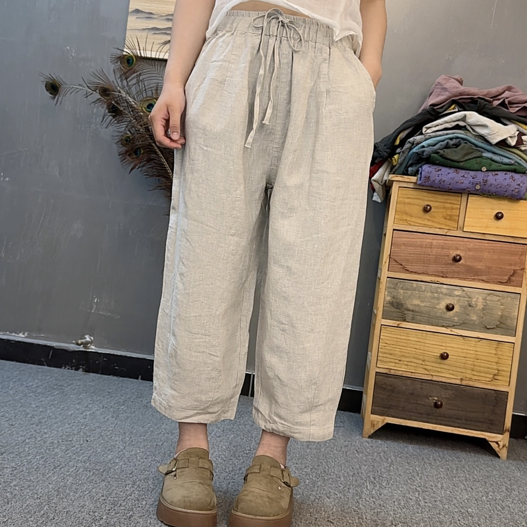 【卓迪原创】亚麻复古文艺宽松百搭休闲直筒裤