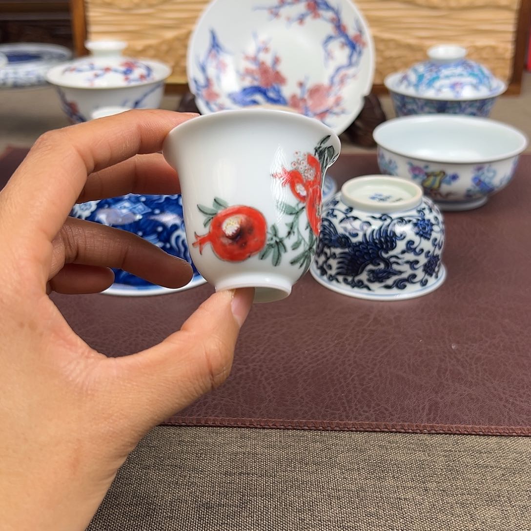 摆件景德镇三果闻香杯