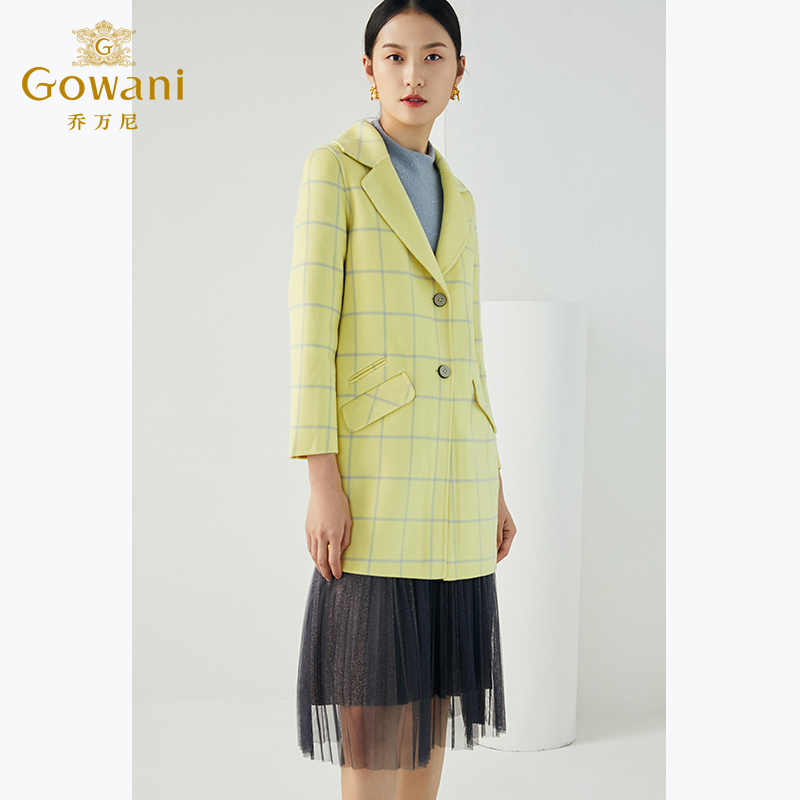 Gowani/乔万尼双面大衣格子中长款羊毛大衣女气质高级感E164A066