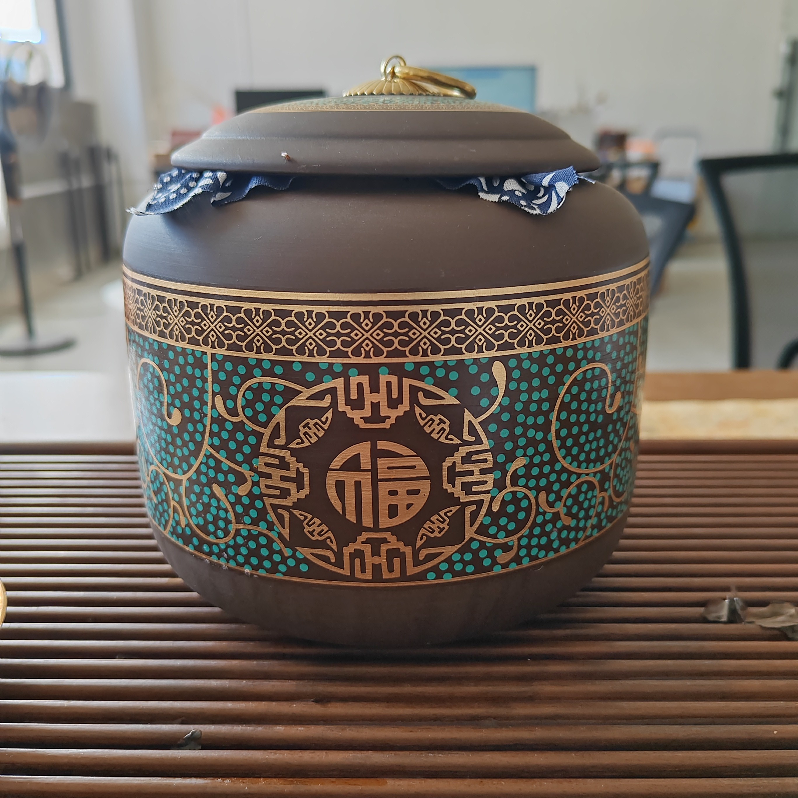 福临门紫砂一斤装陶瓷茶叶罐紫砂罐