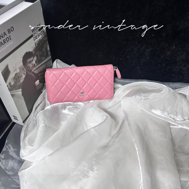 95新 Chanel/香奈儿 香奈儿  粉色菱格纹钱包手拿包