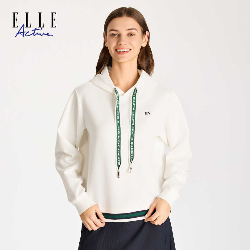 ELLE Active2025秋季新款连帽卫衣撞色休闲短款时尚上衣百搭女装