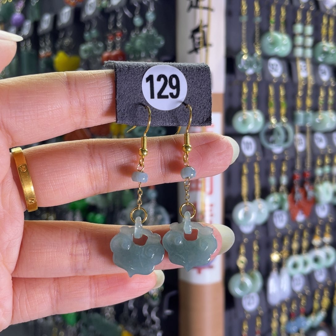 银S925镶嵌翡翠耳饰129