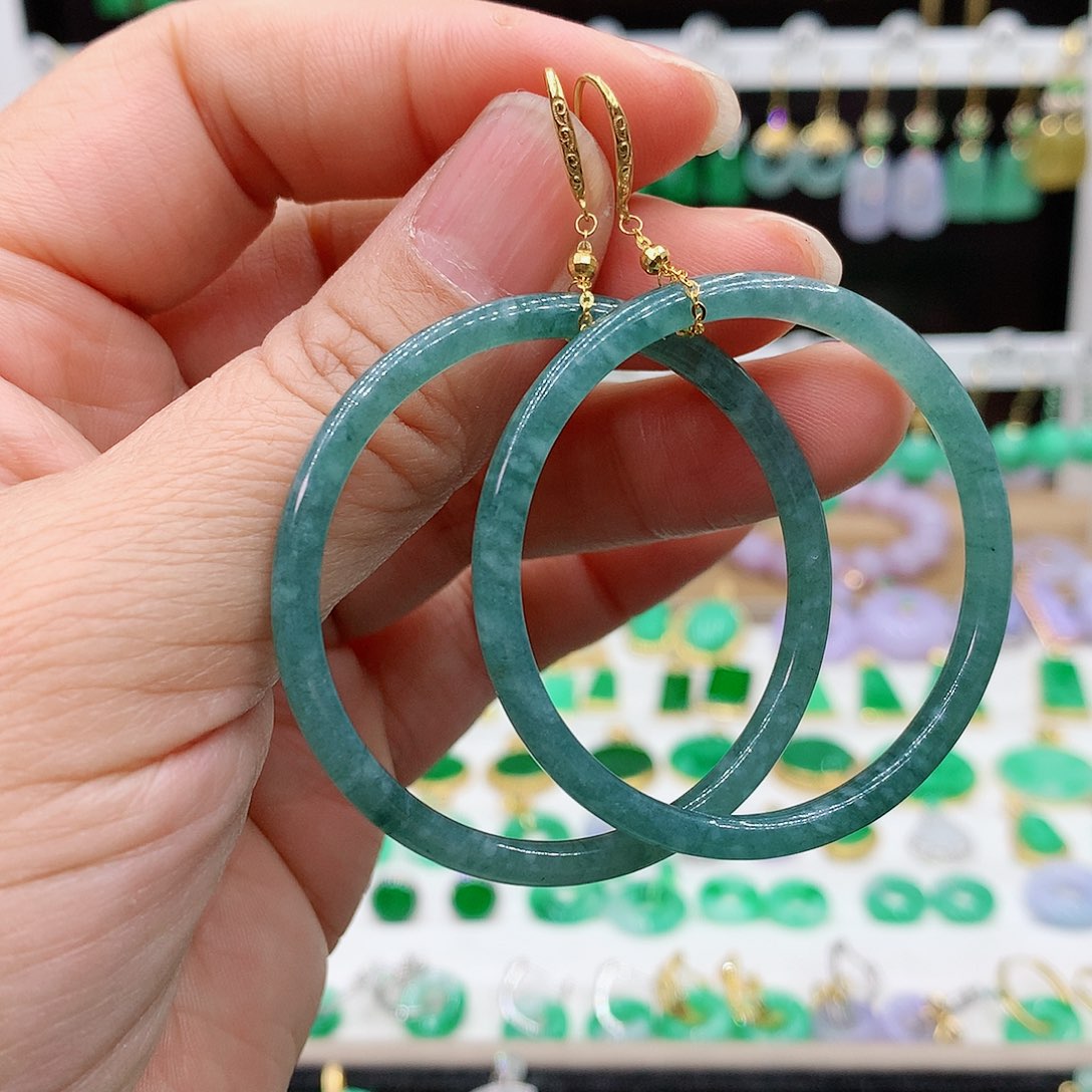 翡翠耳饰18K金镶嵌爱**子