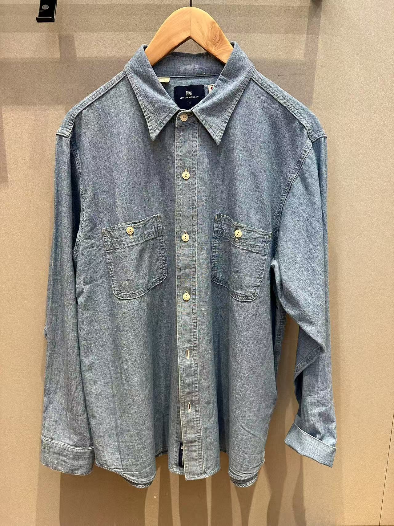 男士中蓝水洗牛仔衬衣