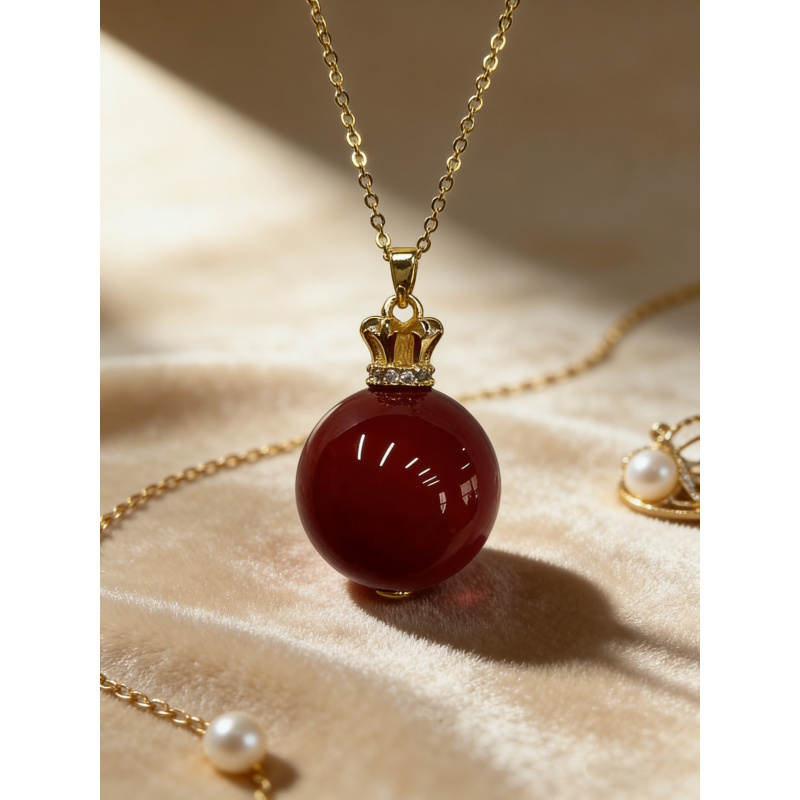 -F26-天然  高端  大气   -时尚  红玉髓 皇冠吊坠-配链子