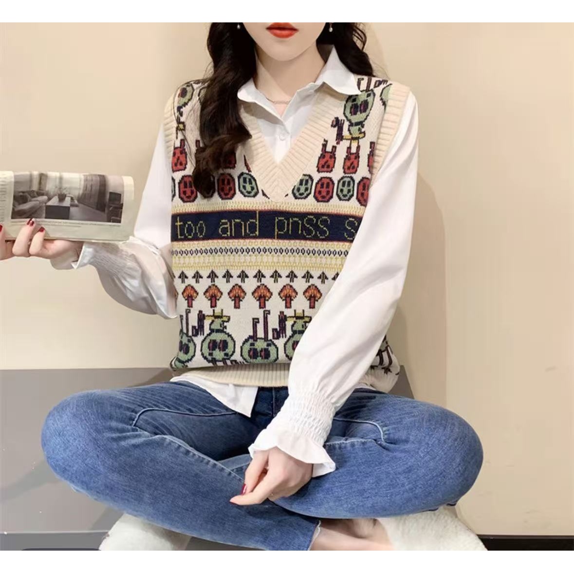 【351—400】小马家韩系宽松百搭毛衣马甲