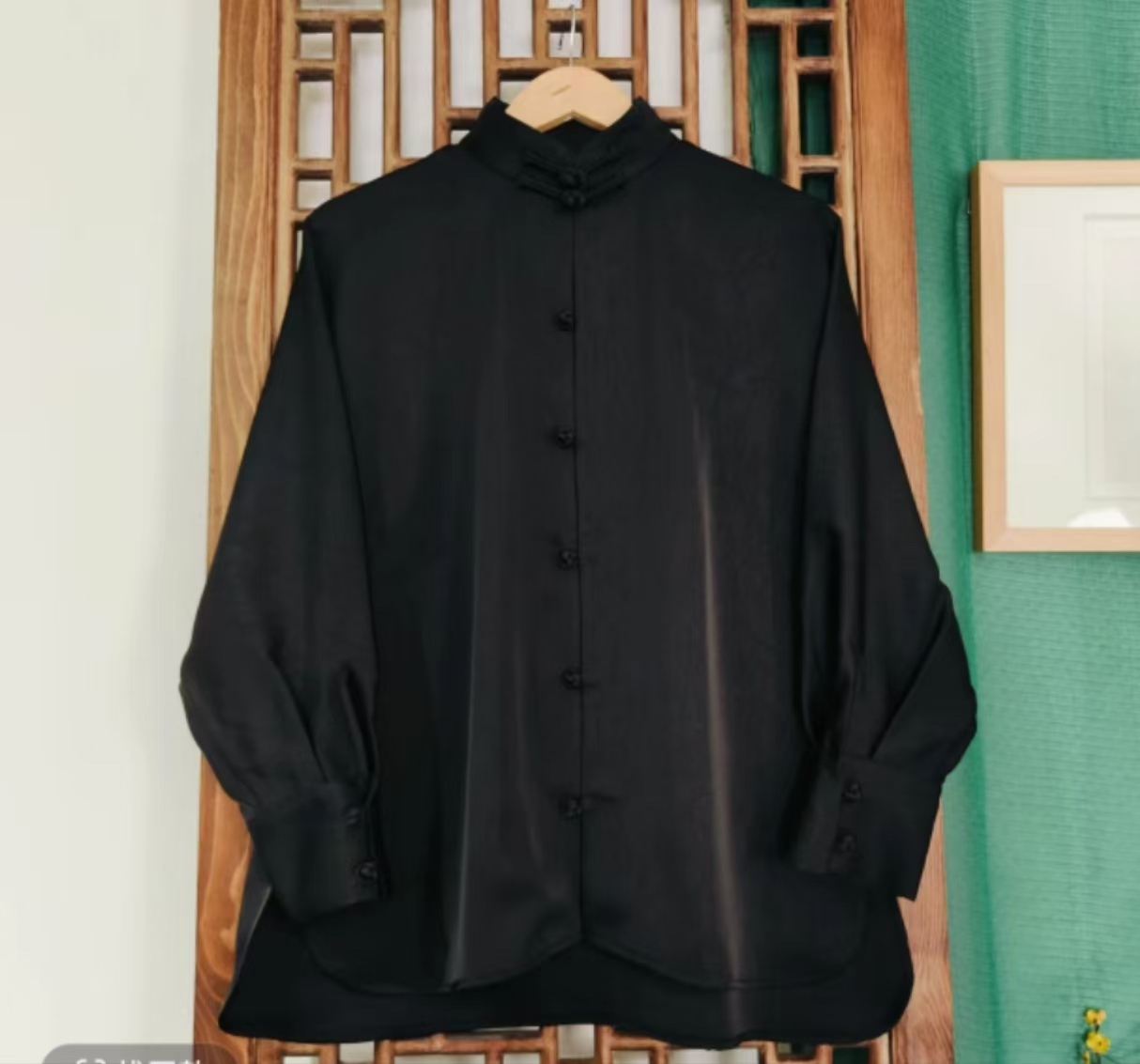 凤徕兮私人定制黑色光板对襟盘扣小立领衬衫上衣（LS600）黑