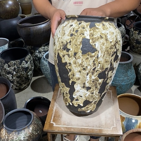 紫砂花盆口18高度38黑姹