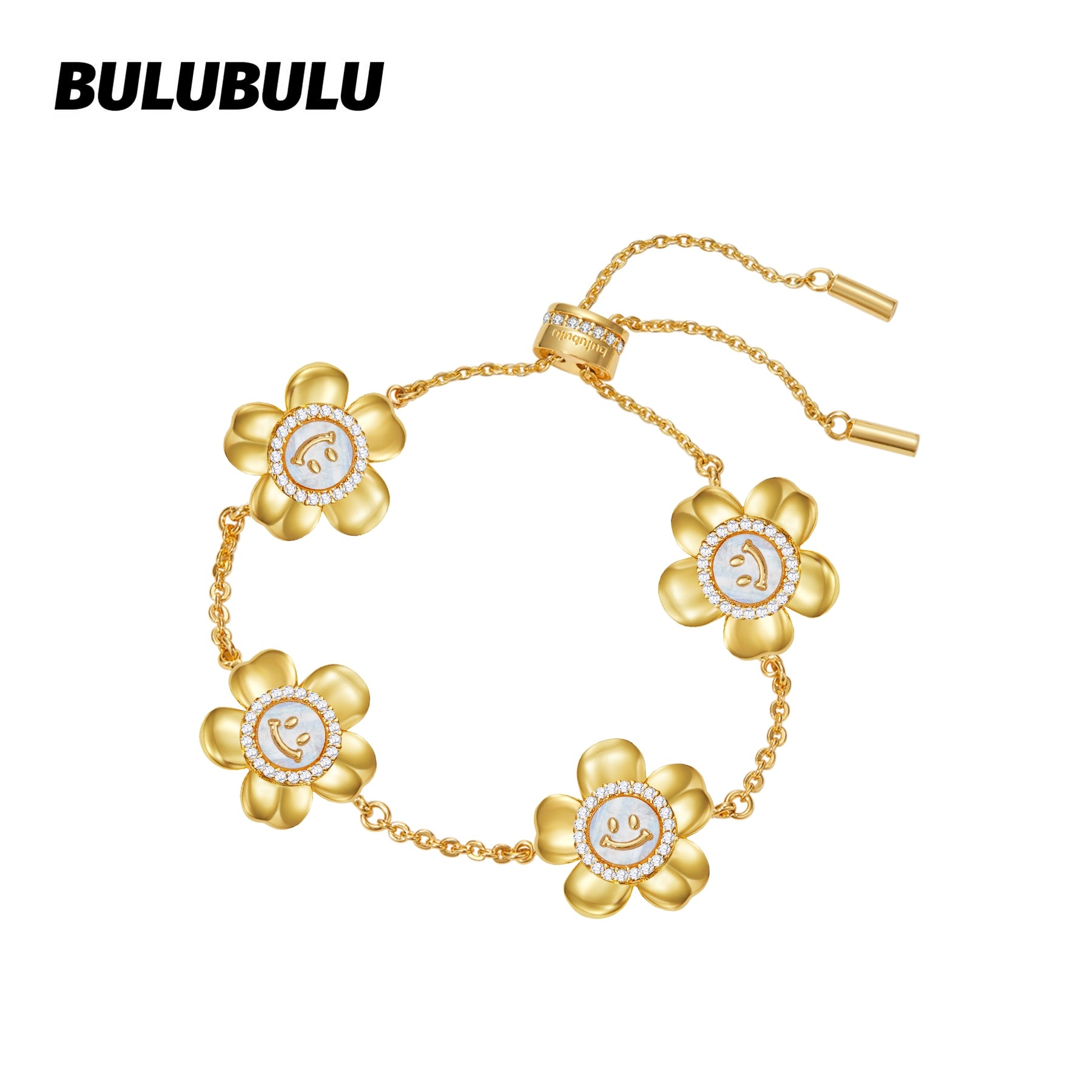 合金锆石手链 BULUBULU just smile系列太阳花笑脸手链原创金手饰