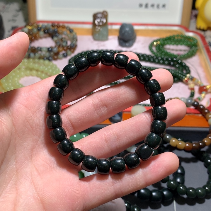 和田玉戒指未镶嵌新疆黑青 8/9