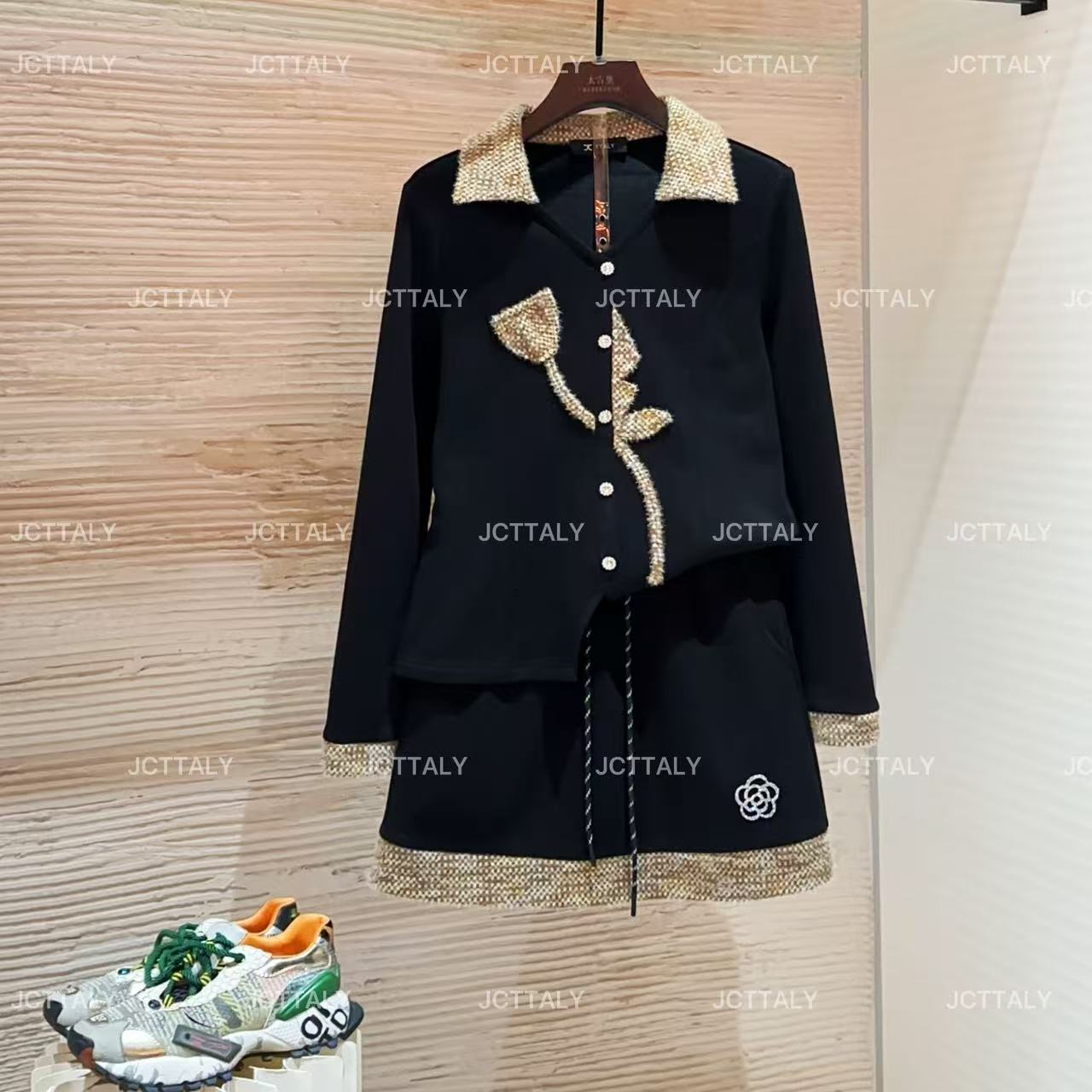 【宠粉价】时尚套装黑色拼接轻奢设计师半裙套装TZ-797