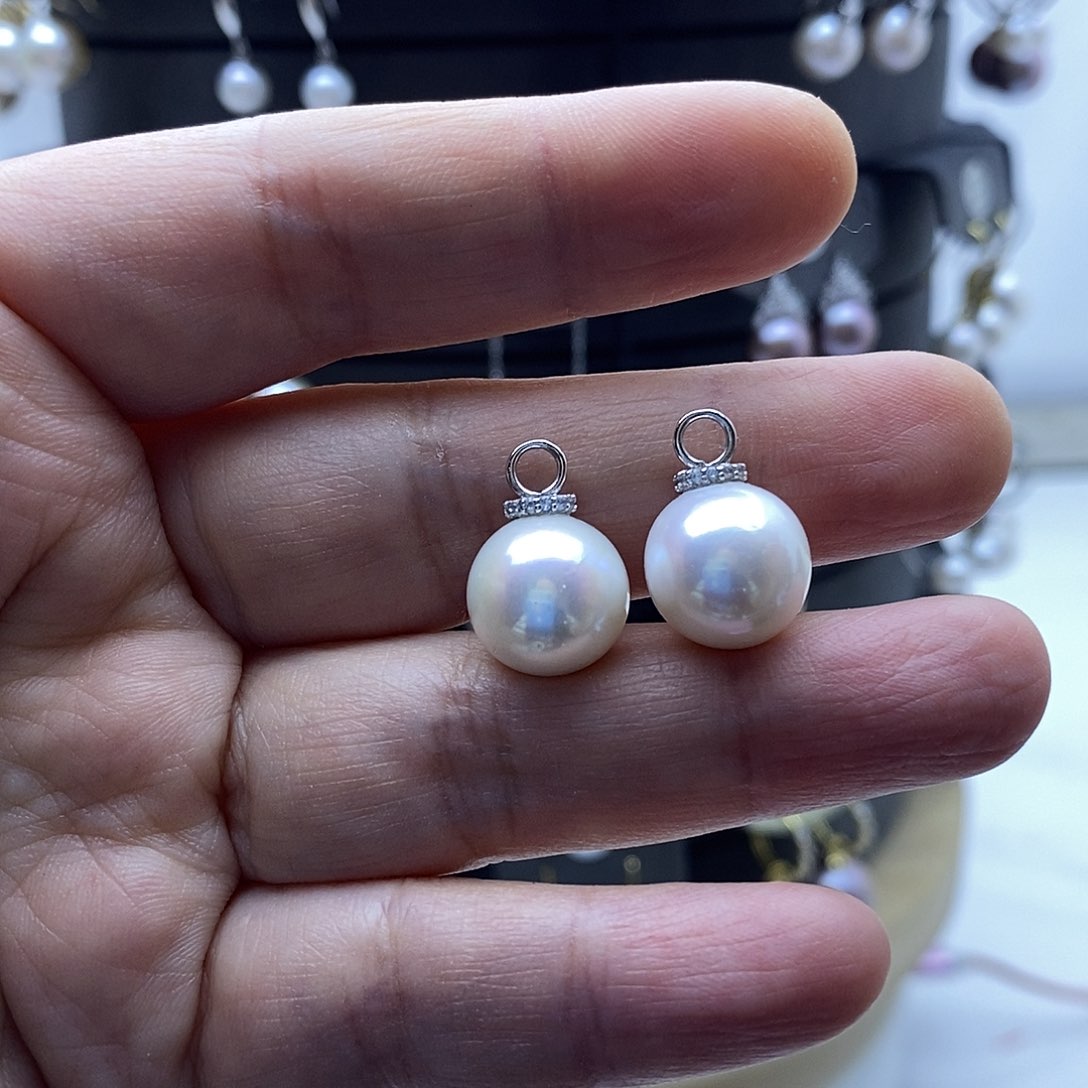 淡水珍珠耳饰银S925镶嵌张****烫
