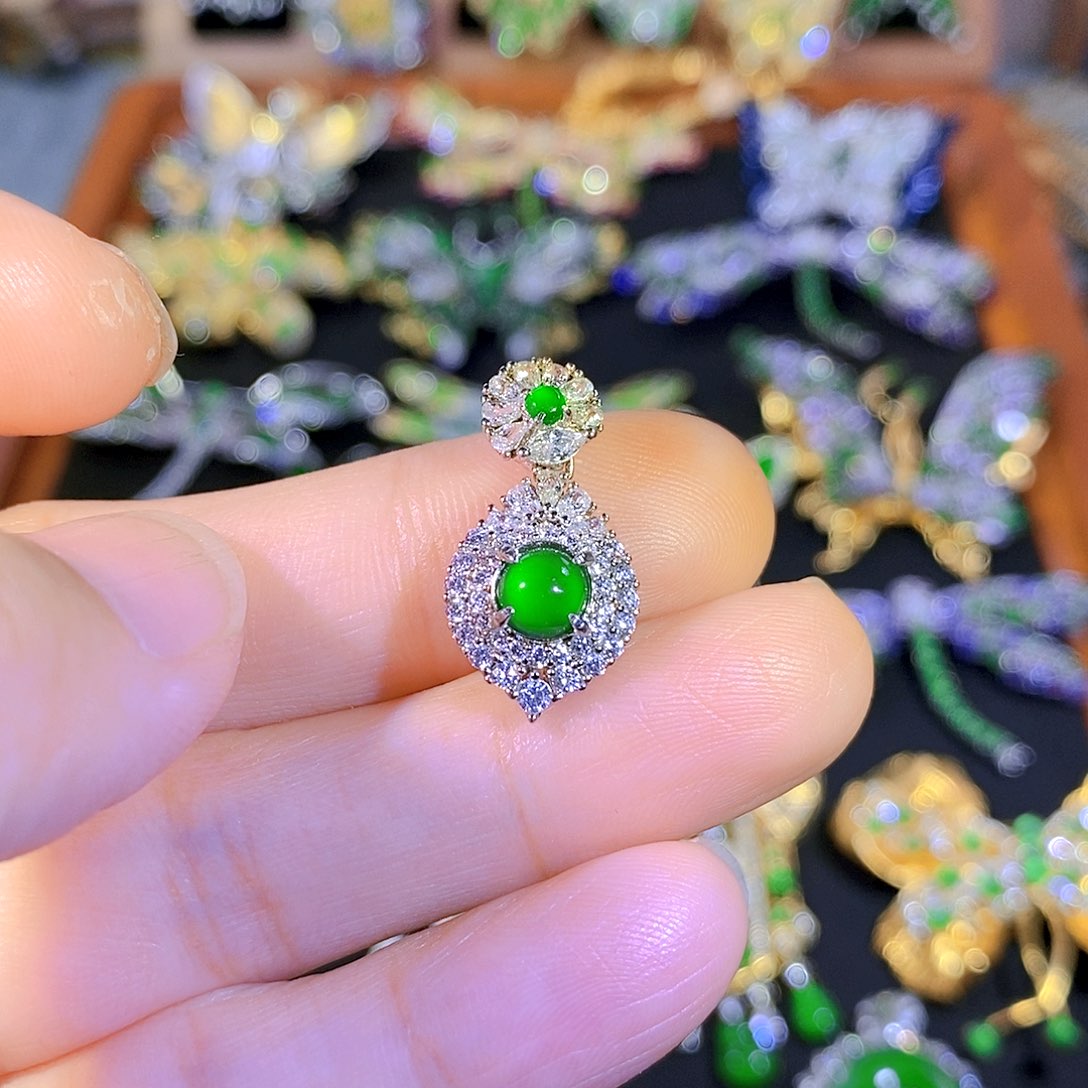 吊坠(不含链)银S925镶嵌翡翠