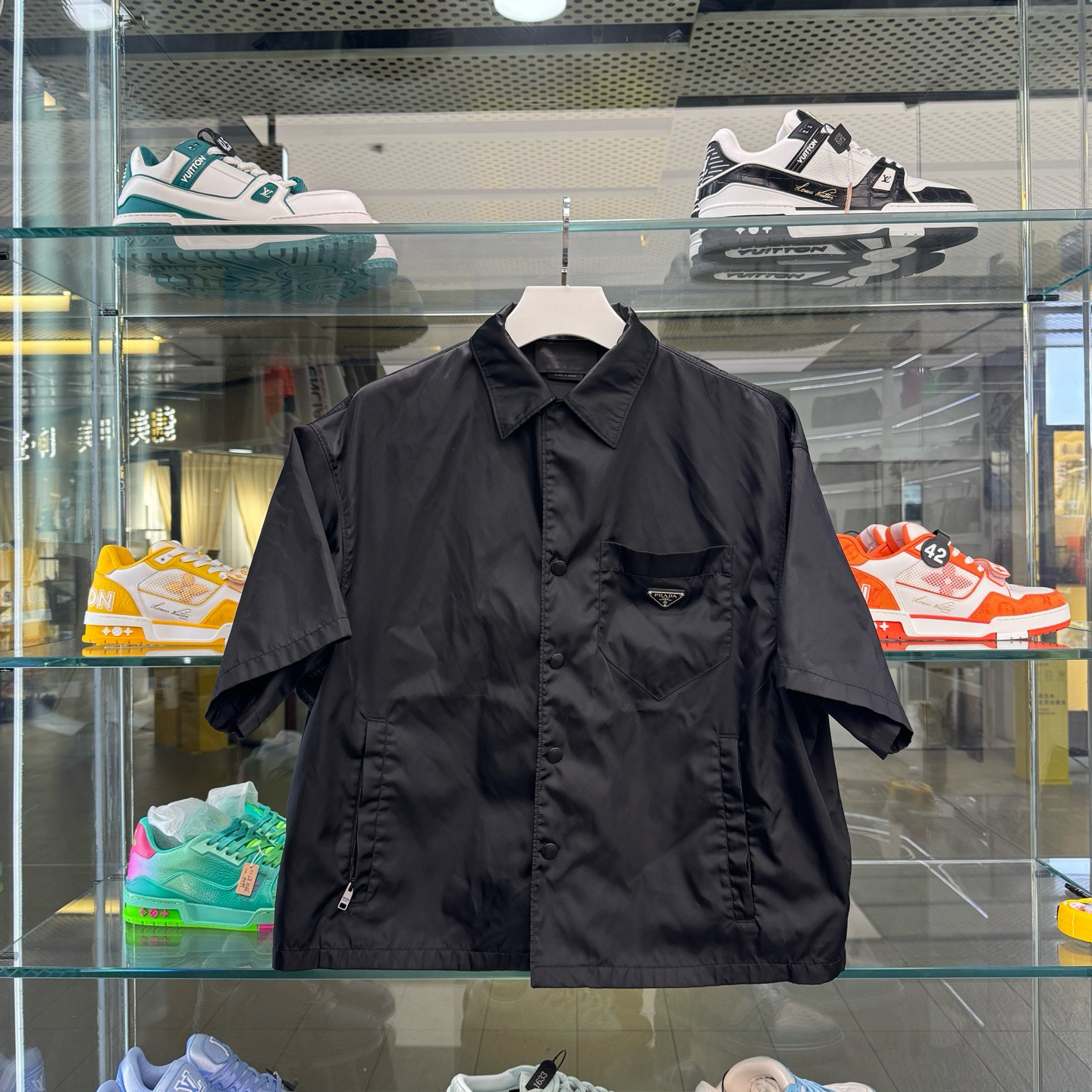 未使用 Prada/普拉达 L码 经典三角钢标尼龙短袖衬衫