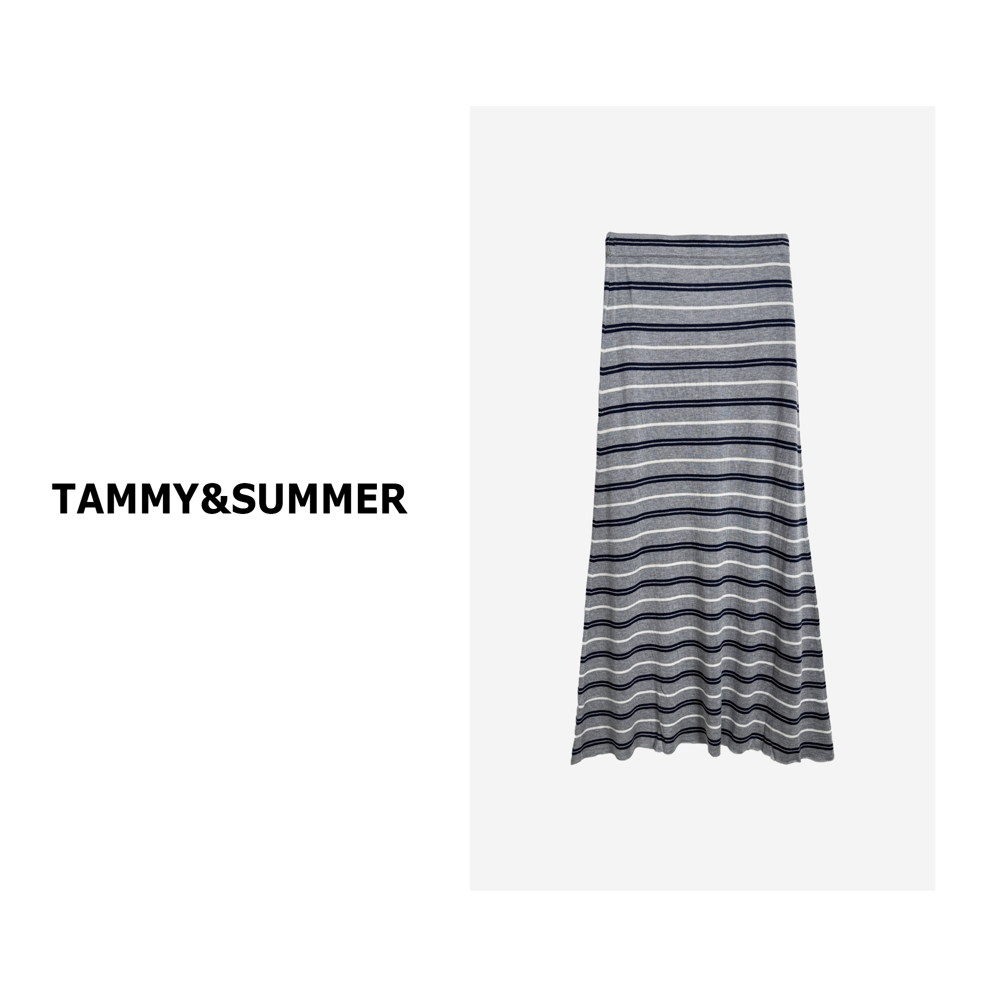 【Tammy&Summer】韩系时尚气质修身显瘦百搭抽绳灰色条纹半身裙1318
