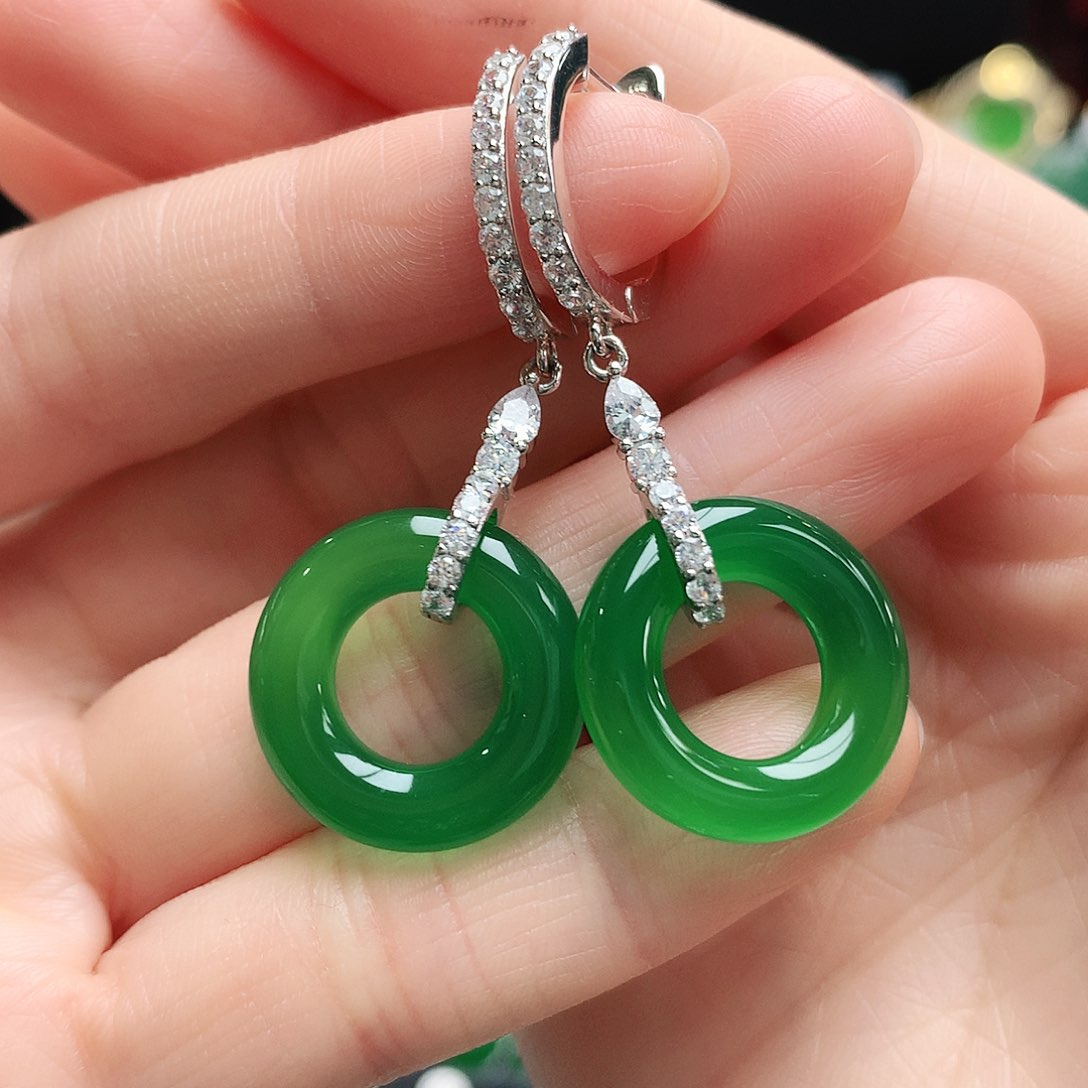 玛瑙/玉髓耳钉银S925镶嵌