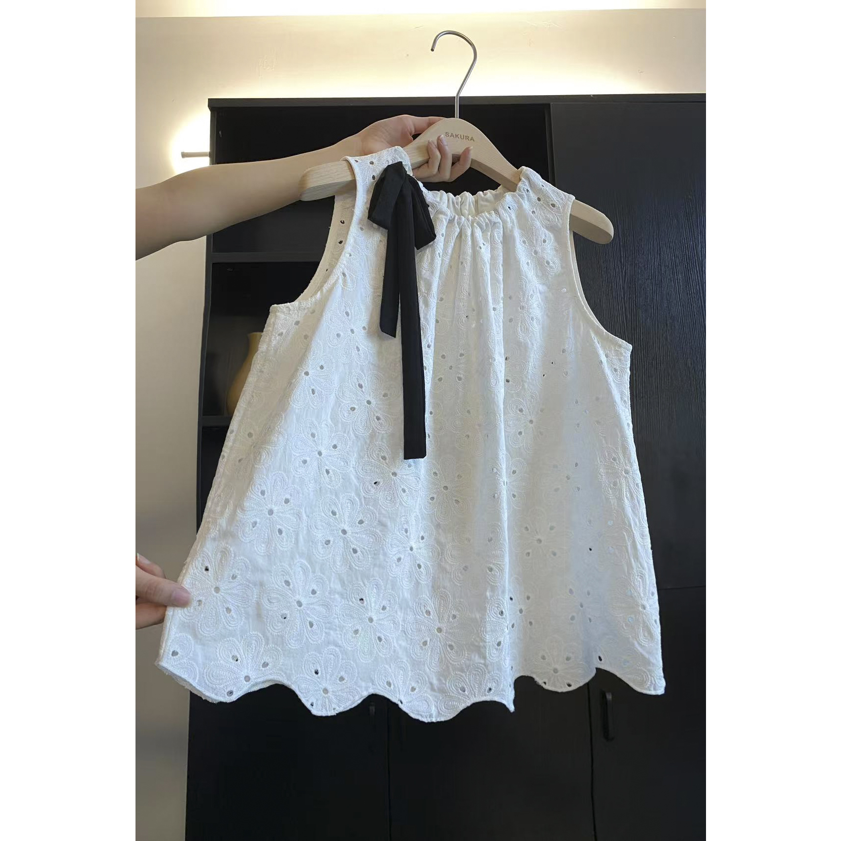 璎婲sᴀᴋᴜʀᴀ【黛河拾梦】图设计感撞色蝴蝶结绑带刺绣镂空无