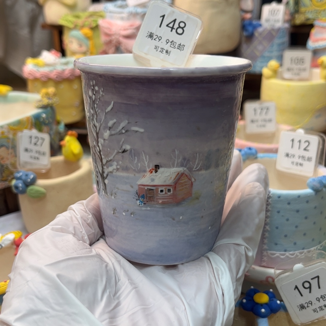 148杯子手绘花盆风景