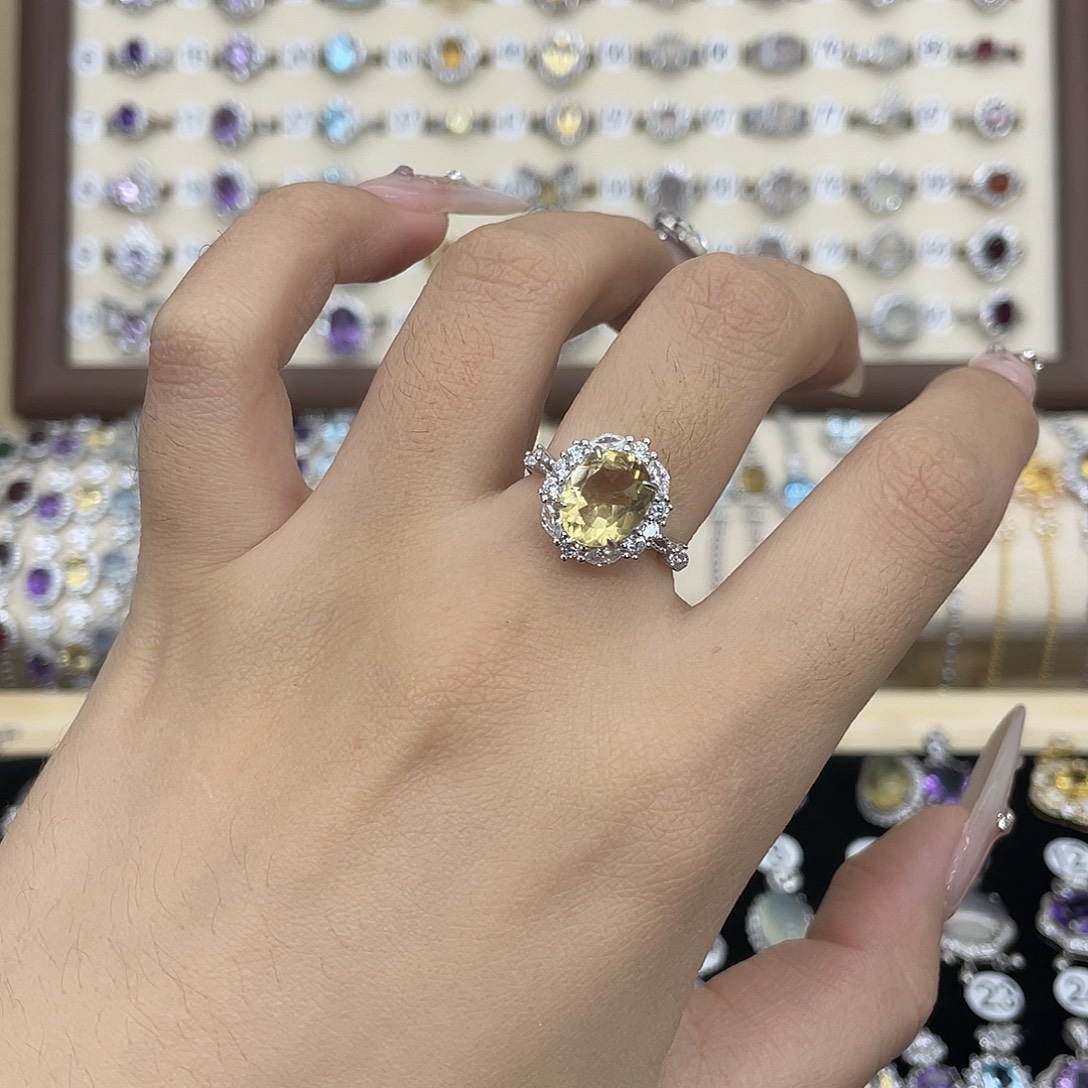 戒指黄晶银S925镶嵌