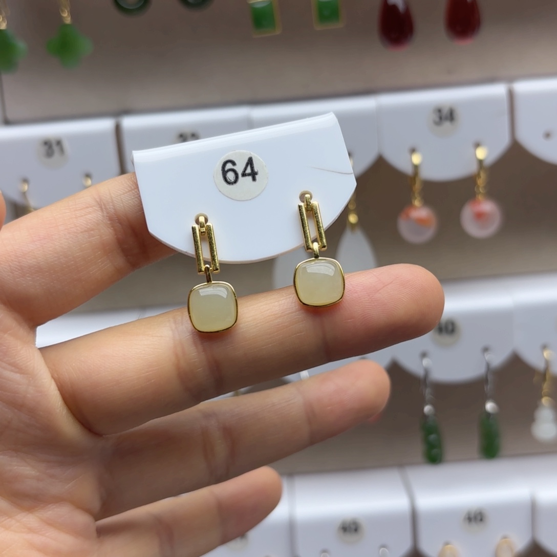 和田玉银S925镶嵌耳饰