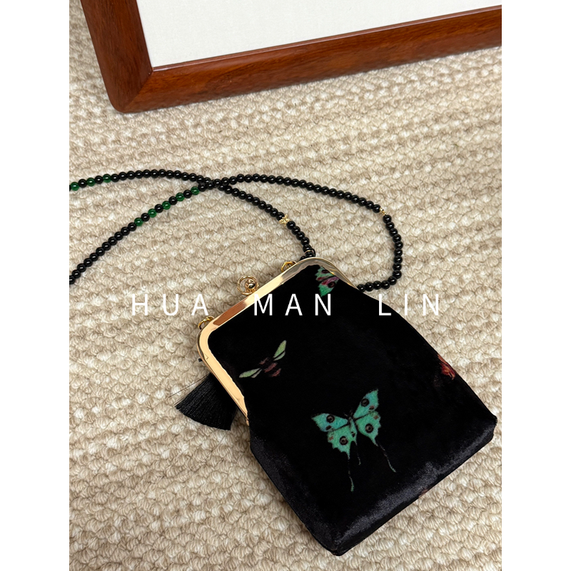 【花滿林】真丝桑蚕丝丝绒蝴蝶斜挎包包0032