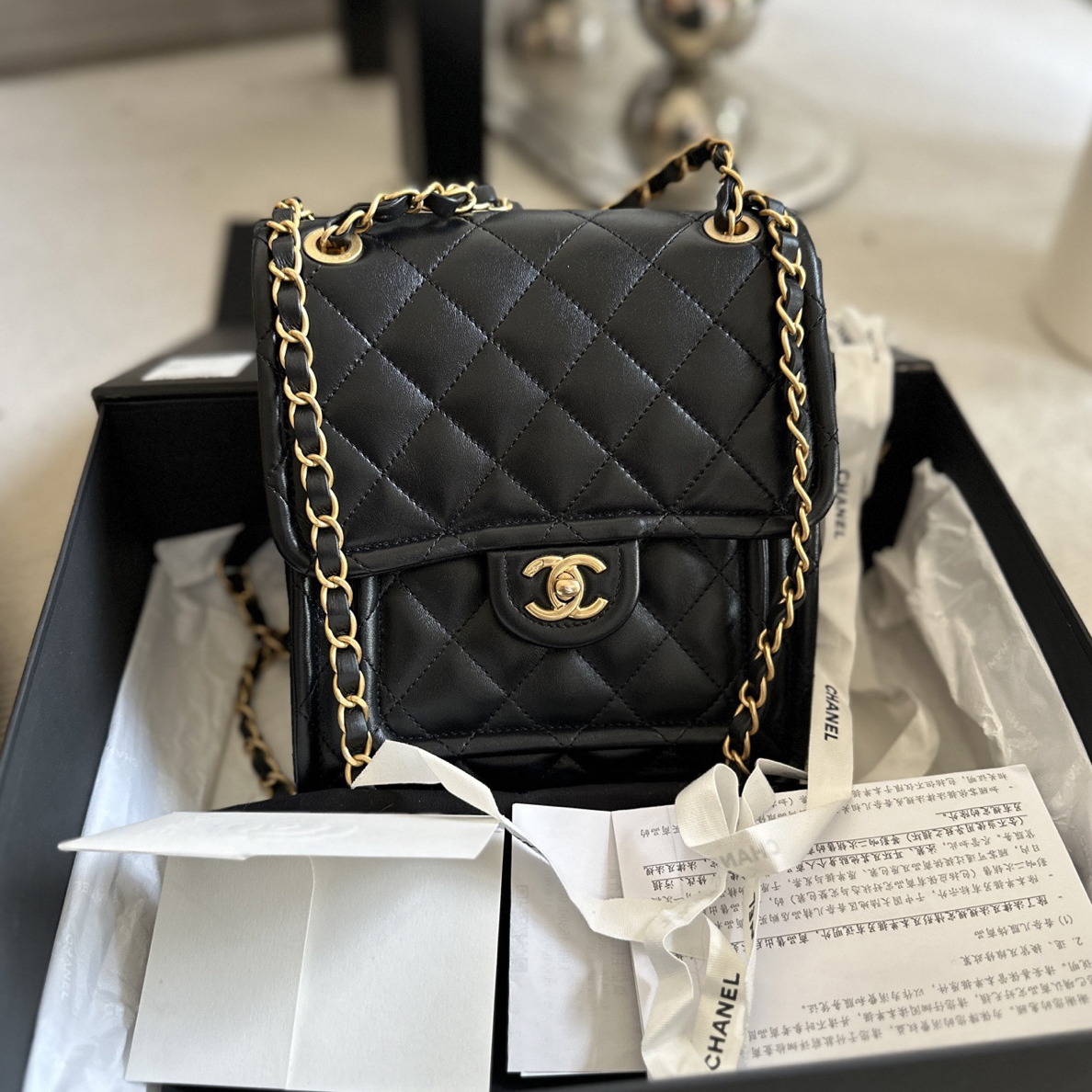 95新 Chanel/香奈儿 香奈儿24p双肩包菱格包方胖子黑色经典小香风