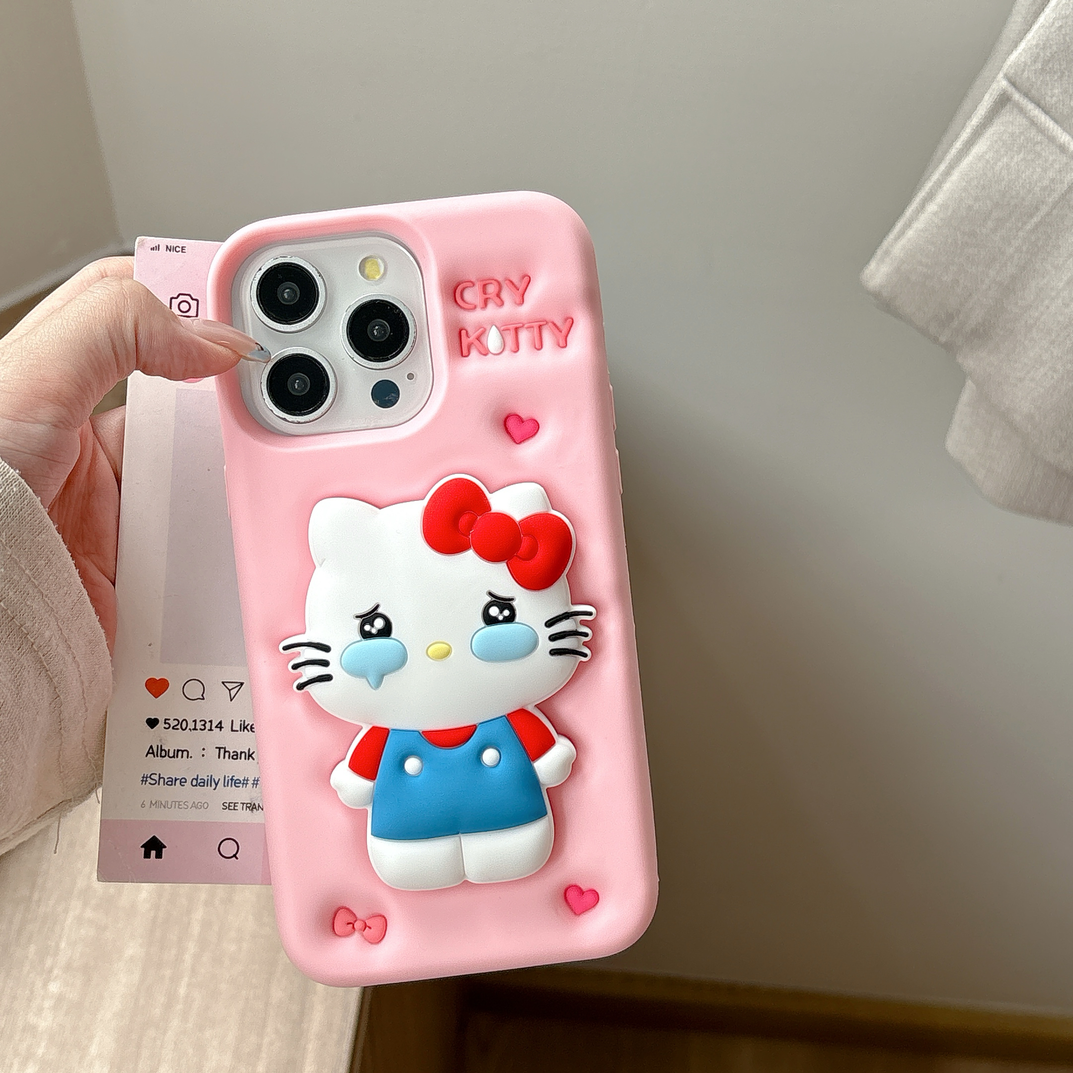 苹果|伸缩支架哭哭KT猫立体卡通可爱创意适用iPhone17硅胶手机壳