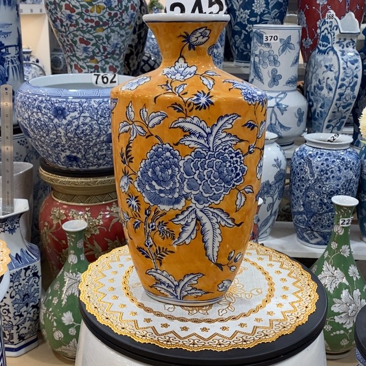 摆件纹*手绘陶瓷扁瓶花瓶