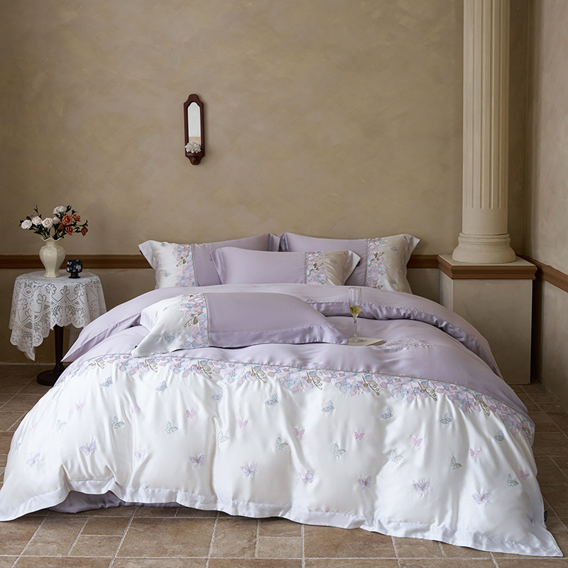 香福蝶进口兰精天丝四件套刺绣款夏凉被丝滑凉感机洗床上用品