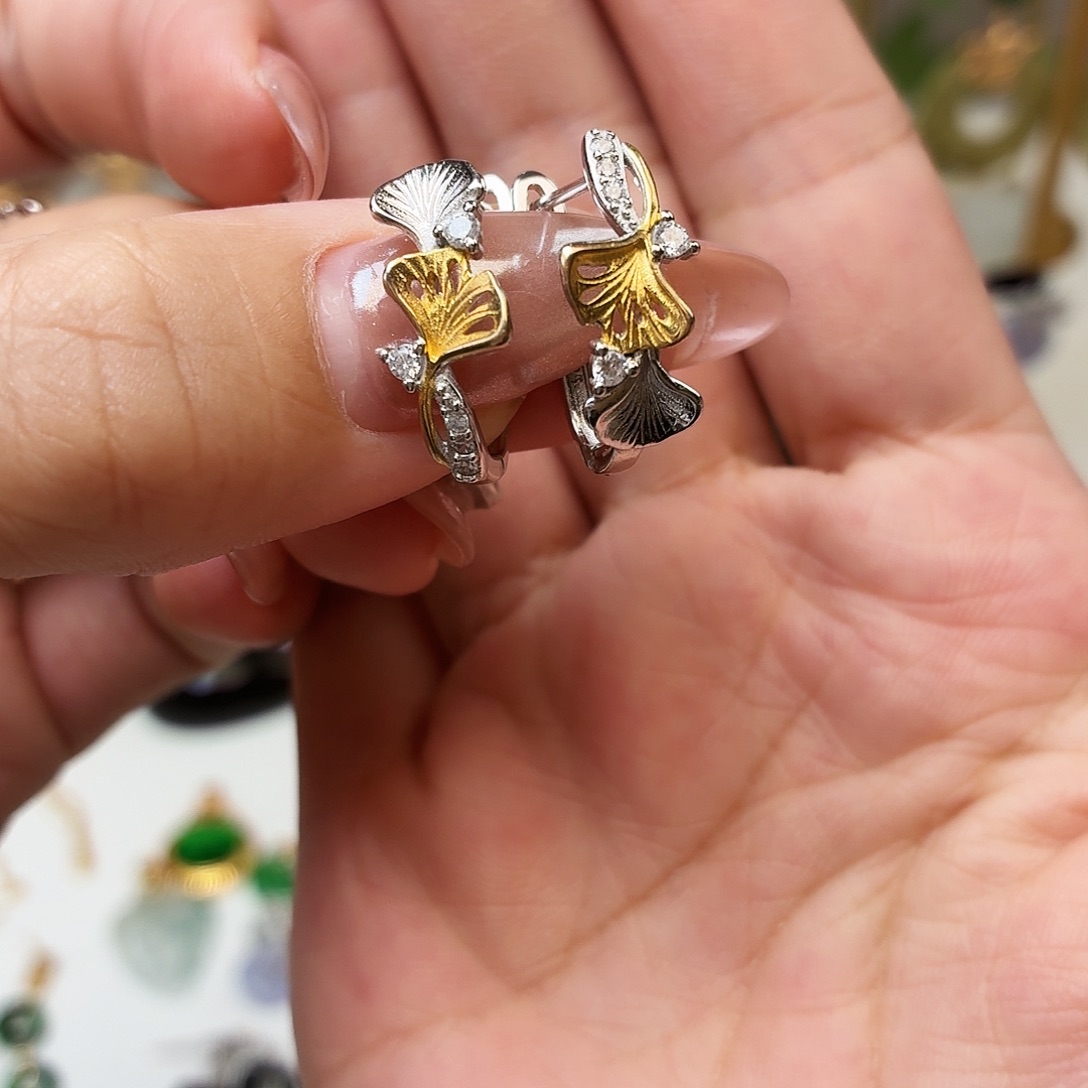 翡翠银S925镶嵌耳饰耳包