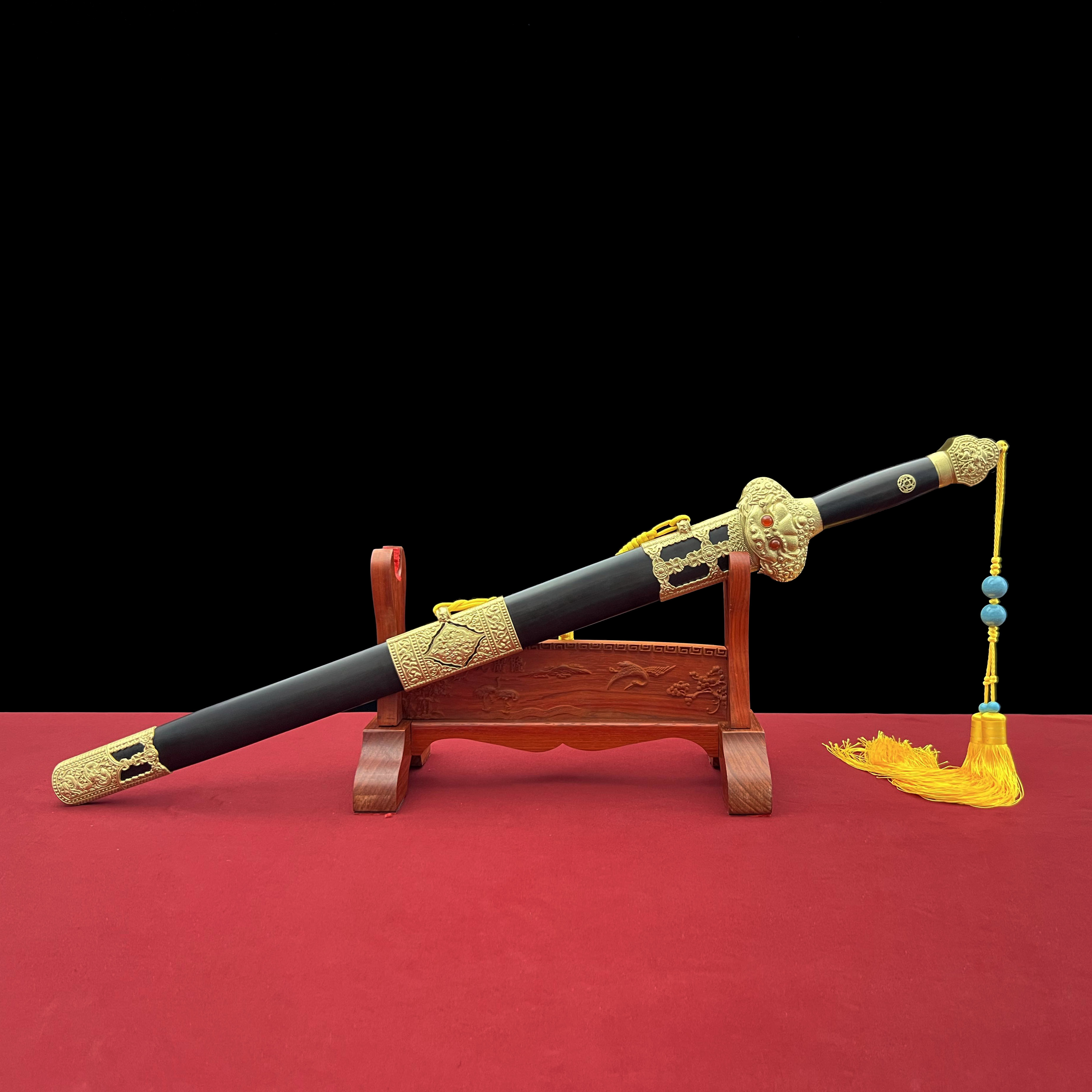 龙泉沈广隆-大永乐 八面 黄铜 黑檀木手工锻打 宝剑 未开刃