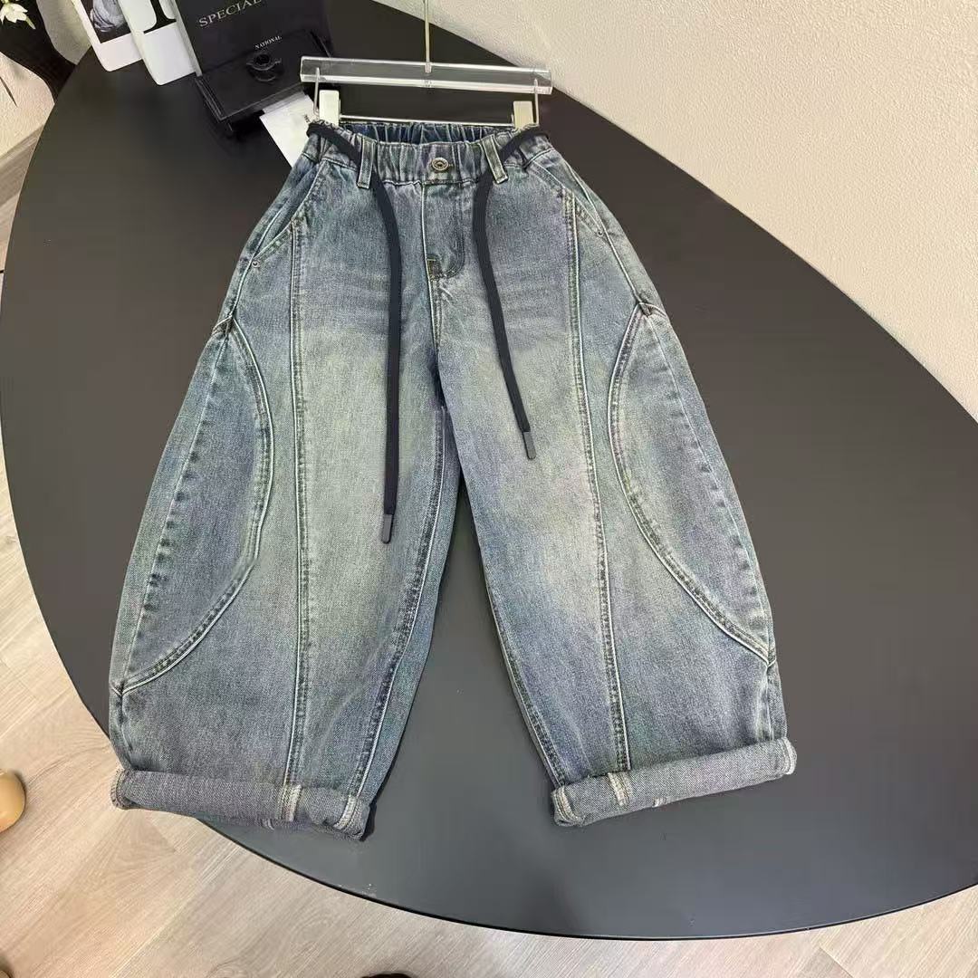 男童牛仔裤2025新款儿童帅气弯刀裤中大童洋气裤子男孩宽松休闲裤