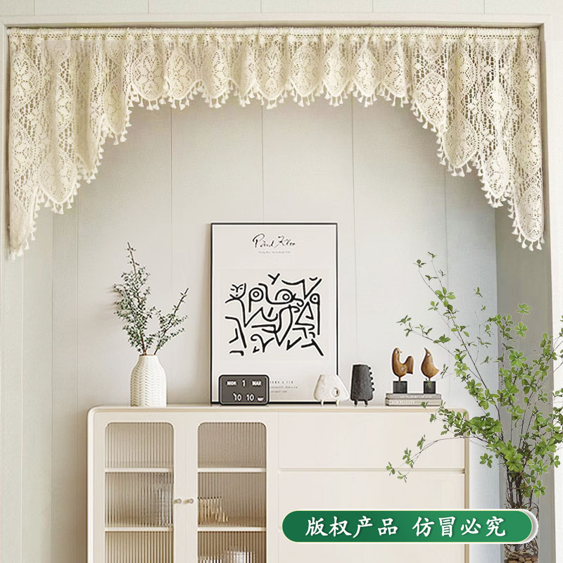 11344美式田园唯美流苏花卉玄关帘窗帘咖啡帘橱柜厨房门帘三角帘