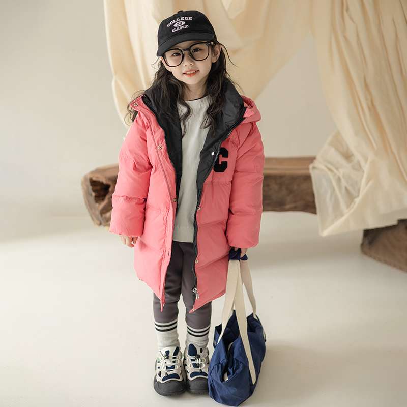 7折清仓儿童羽绒服90白鸭绒女童宝宝男童中长款连帽加厚冬季外套
