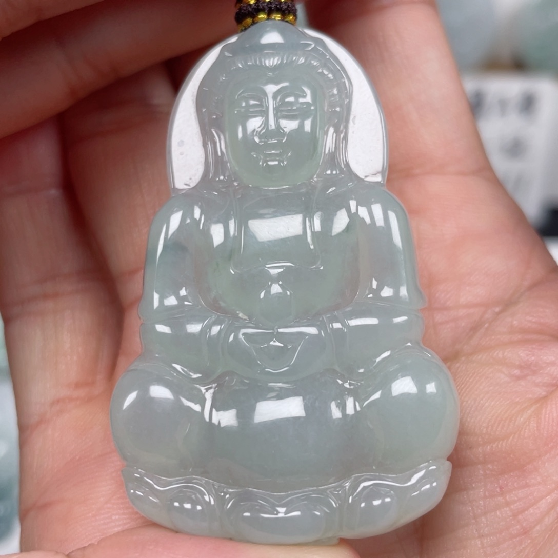 翡翠颈饰未镶嵌天然翡翠A货观音5号