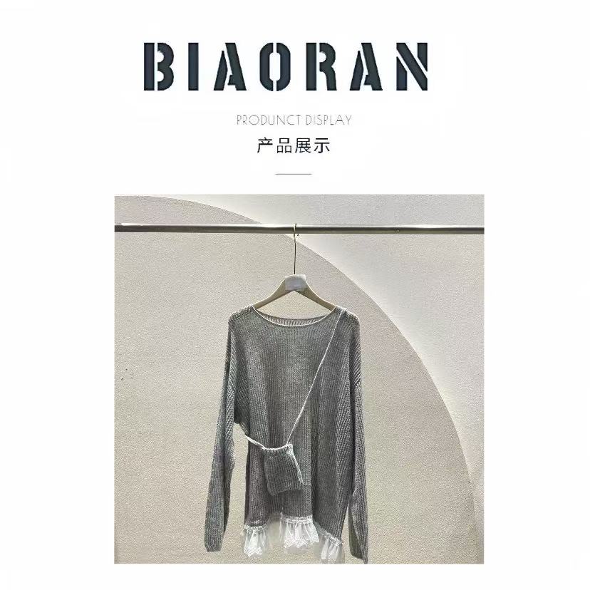 BIAORAN/标冉2025春季新款休闲百搭宽松镂空针织罩衫带包5181