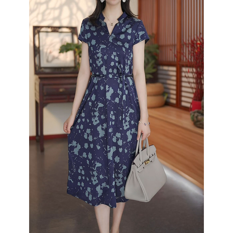 【云岚染袂】25新款真丝桑蚕丝连衣裙夏季法式收腰宽松裙12575