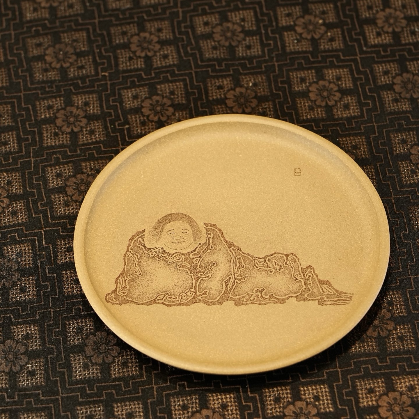 当代刻绘天花板王翔老师作品茶盘达摩题材纯手工壶垫干泡盘家用