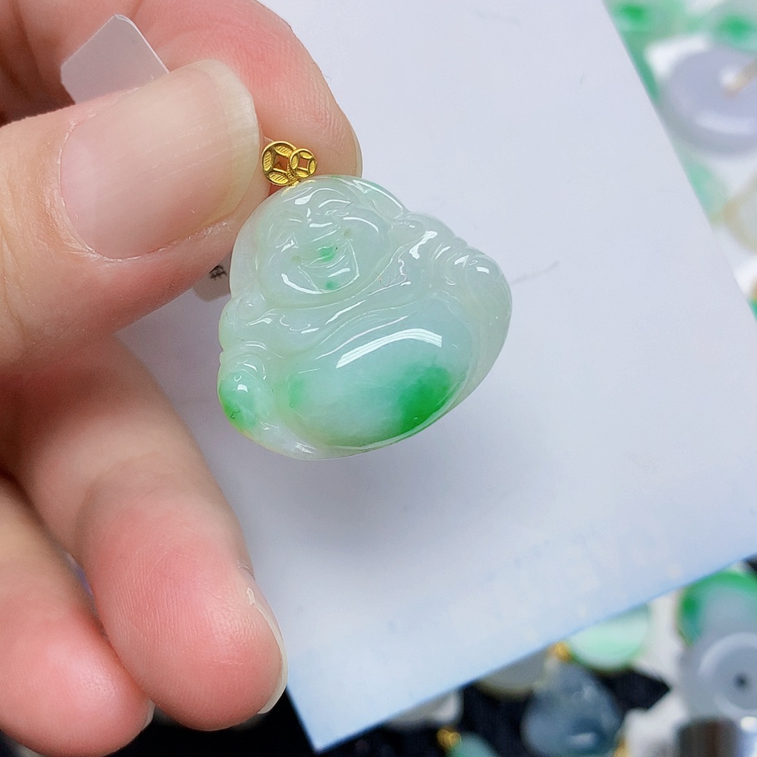 翡翠18K金镶嵌颈饰35678