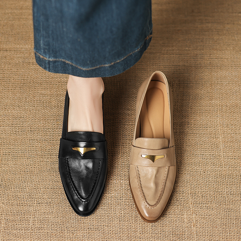 跟3.5cm/头层牛皮/新款真皮深口单鞋舒适百搭粗跟尖头女鞋KL1126