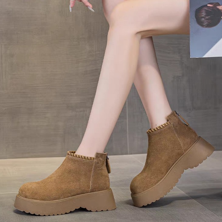 主播推荐～芒果头松糕厚底增高牛奶绒后拉链短靴（跟高5.5）89521