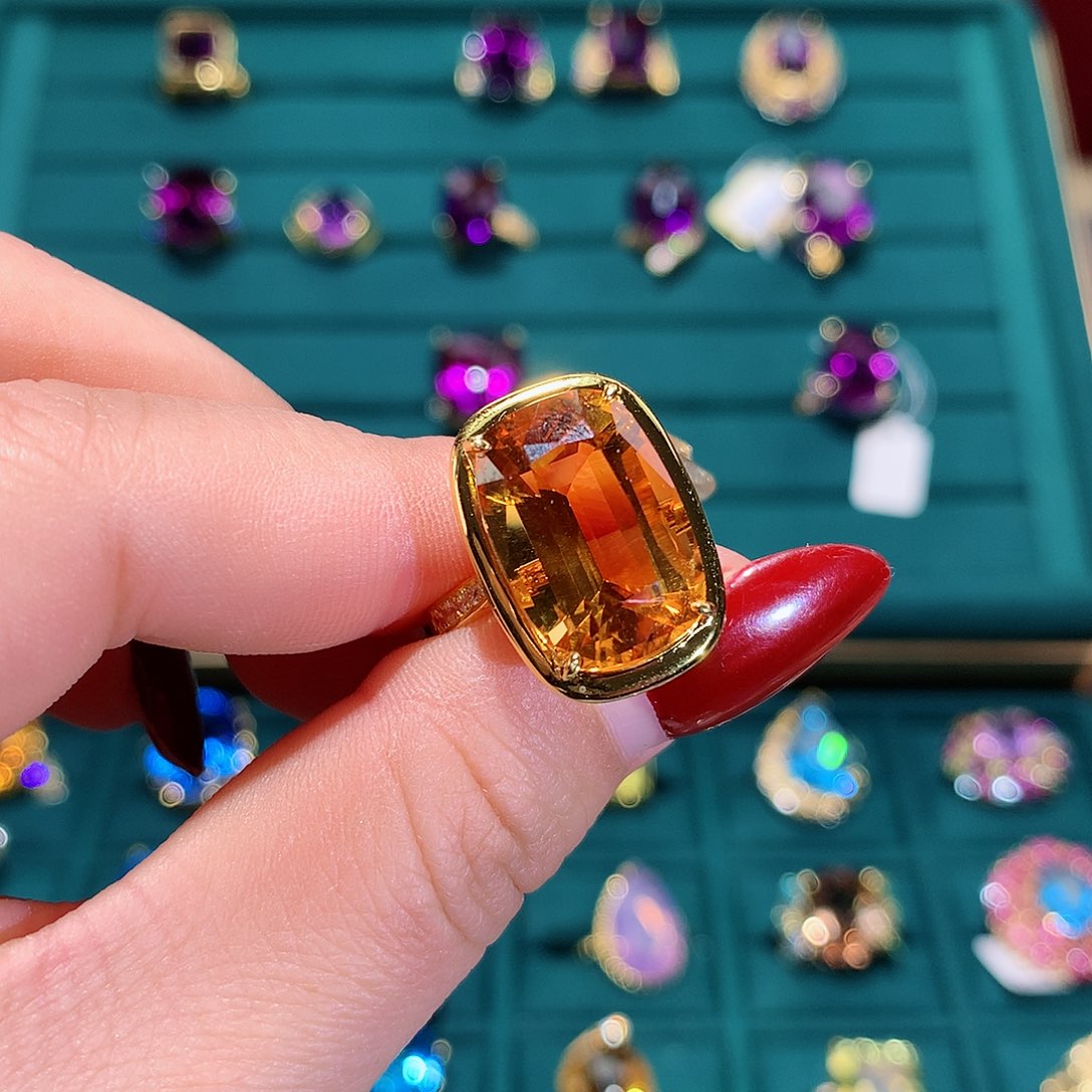黄晶戒指银S925镶嵌戒指