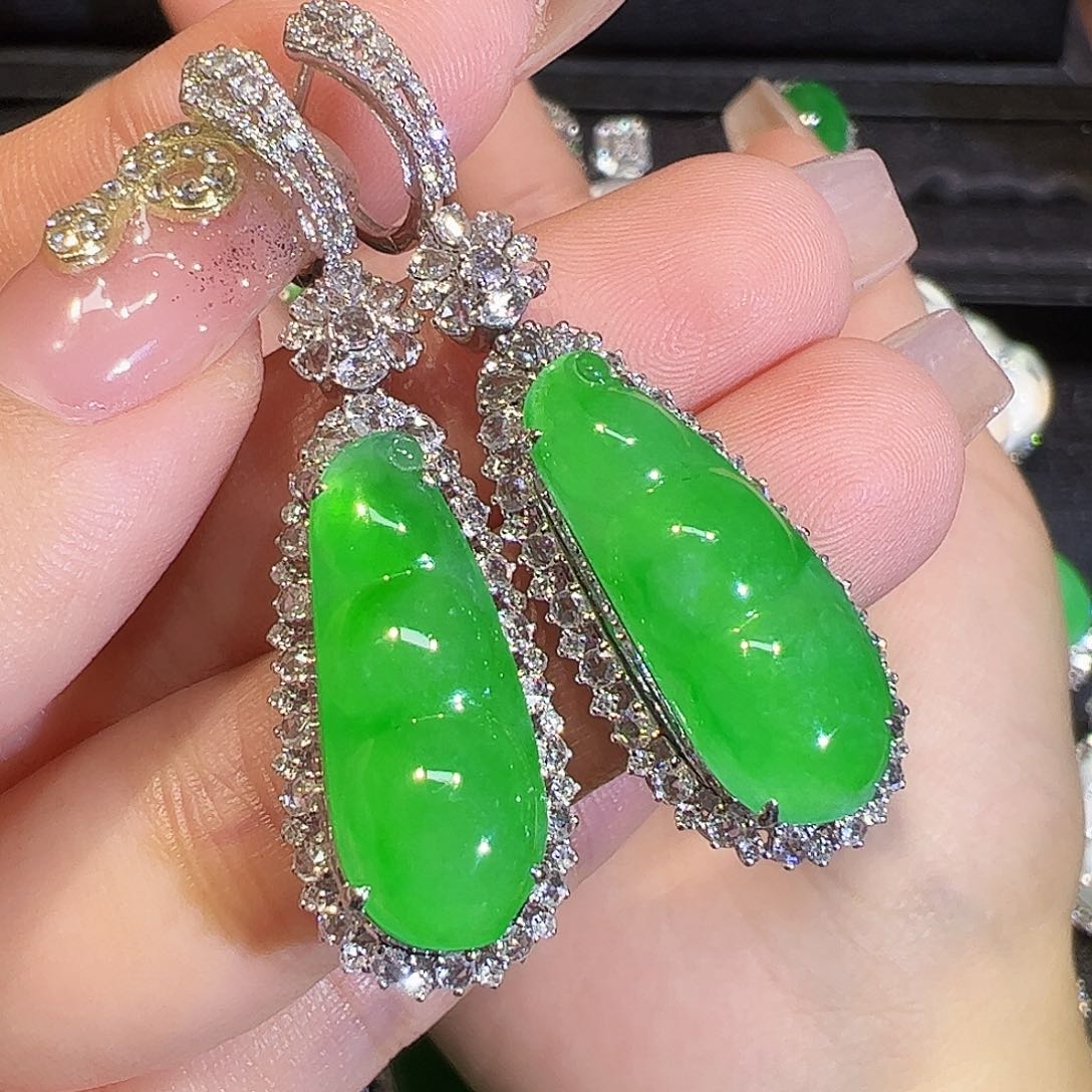 翡翠耳饰18K金镶嵌用****1福豆分单