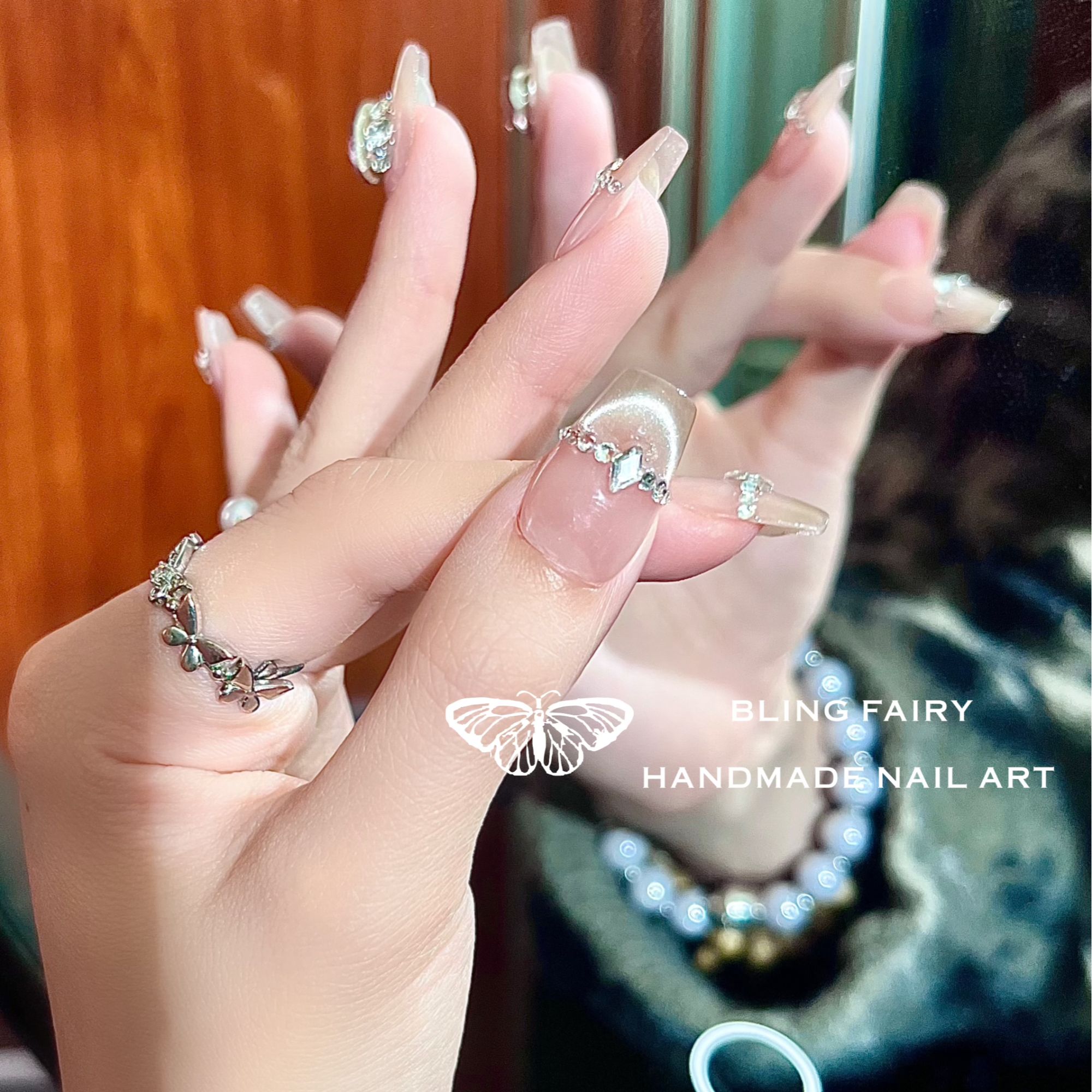 「梦落星河」BLINGFAIRY新款猫眼手工穿戴甲气质闪钻美甲百搭仙女款